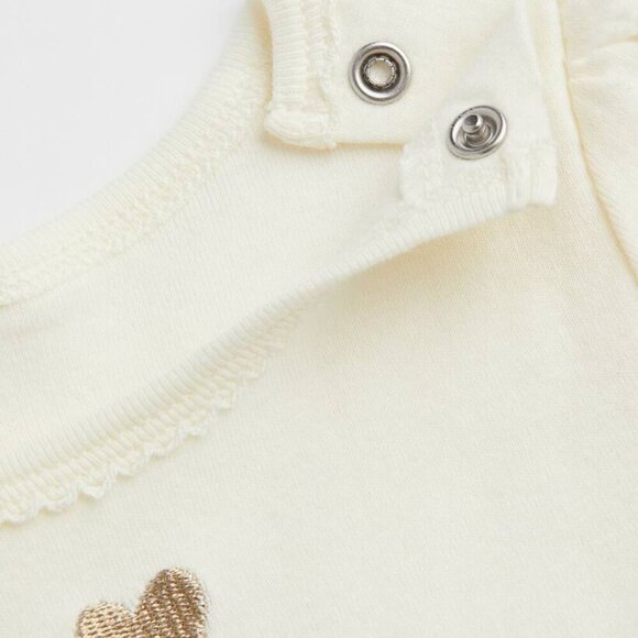 3/$25 ❥ H&M Tulle-skirt Jersey Short Sleeve Dress Cream White Print Cotton 18M - Picture 2 of 7